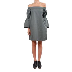 TIBI OFF THE SHOULDER ABOVE KNEE POPLIN BELL SLEEVE DENALI GREEN DRESS SIZE 10
